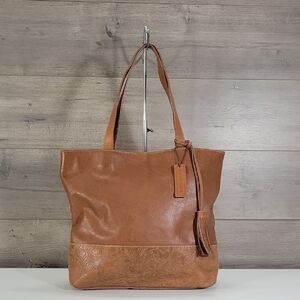 G. H. Bass & Co. Cognac Brown Tooled Leather Tote Bag
